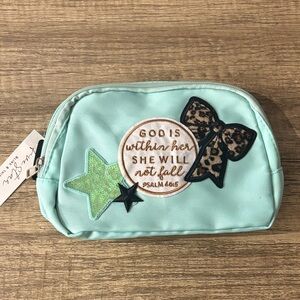 Mint Green Cosmetic Bag with Patches